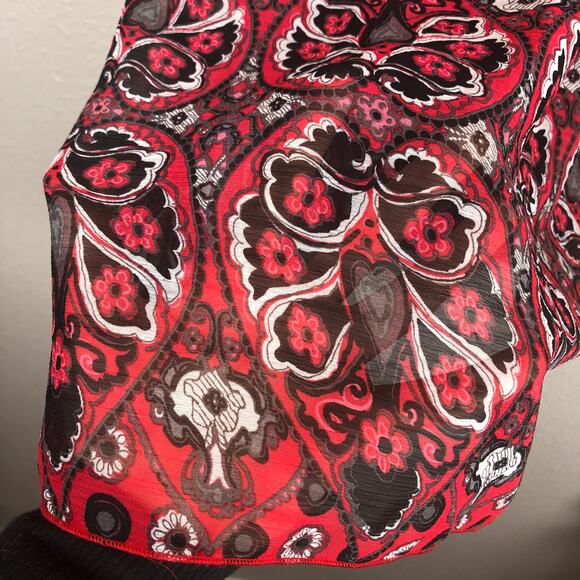 New with Tags Sam & Max Red Floral Mixed Media Print Sheer Coverup Top Small - Picture 7 of 13